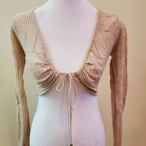 American Rag Sweater Bolero Style, Long Sleeve Crocheted Pattern Pull Front Sm